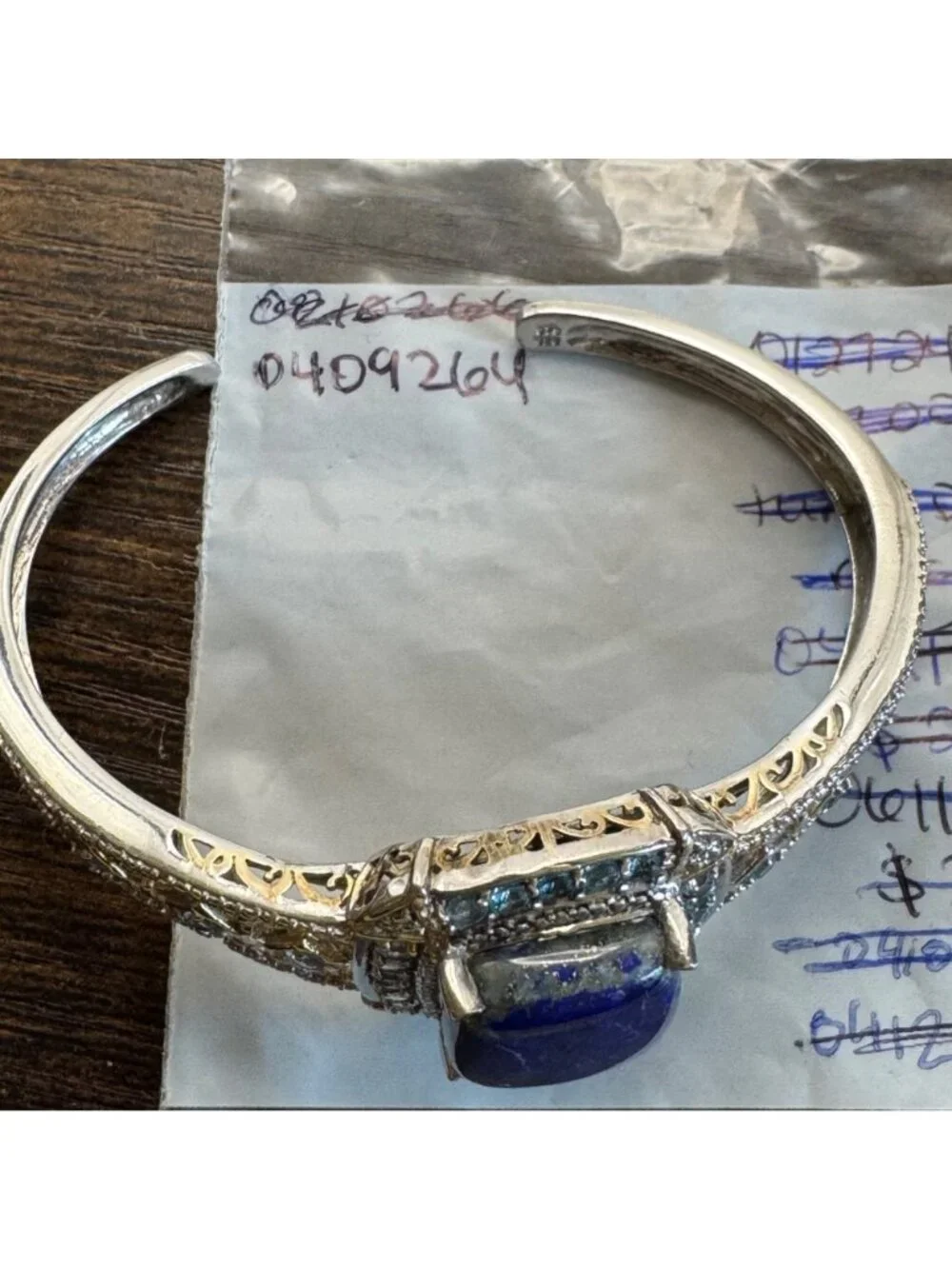 Synthetic Sapphire & Topaz Cuff Bracelet 925 Sterling Silver 7.5